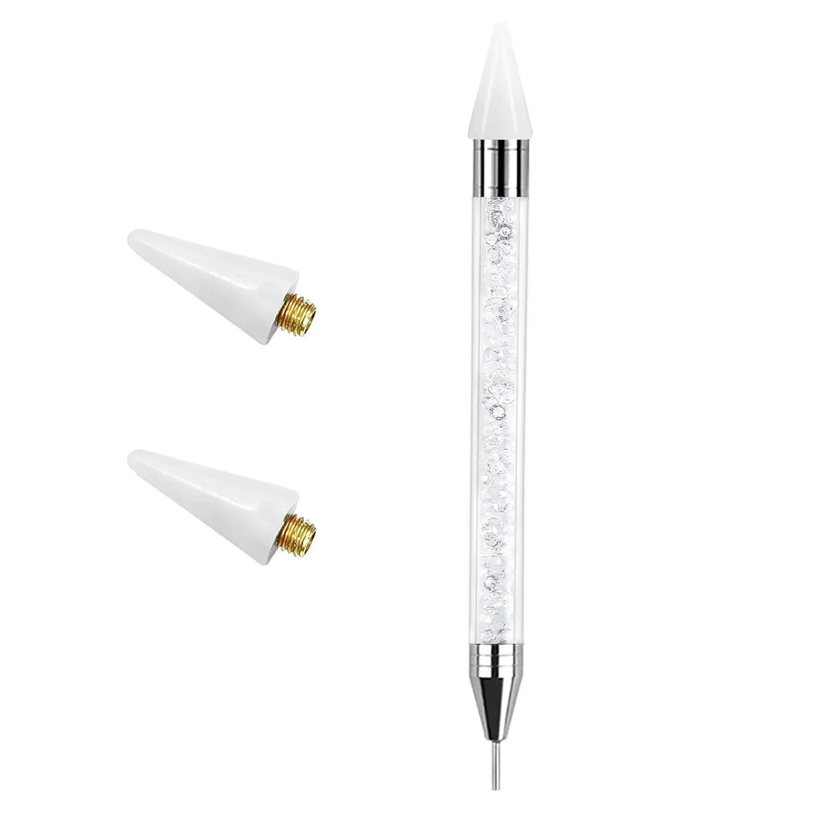 Kit de pistolets à strass à double extrémité avec une tige en verre clair et deux petits pistolets.