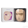 A Hello Face light therapy mask in pink and purple packaging with a beige silicone mask displayed inside.