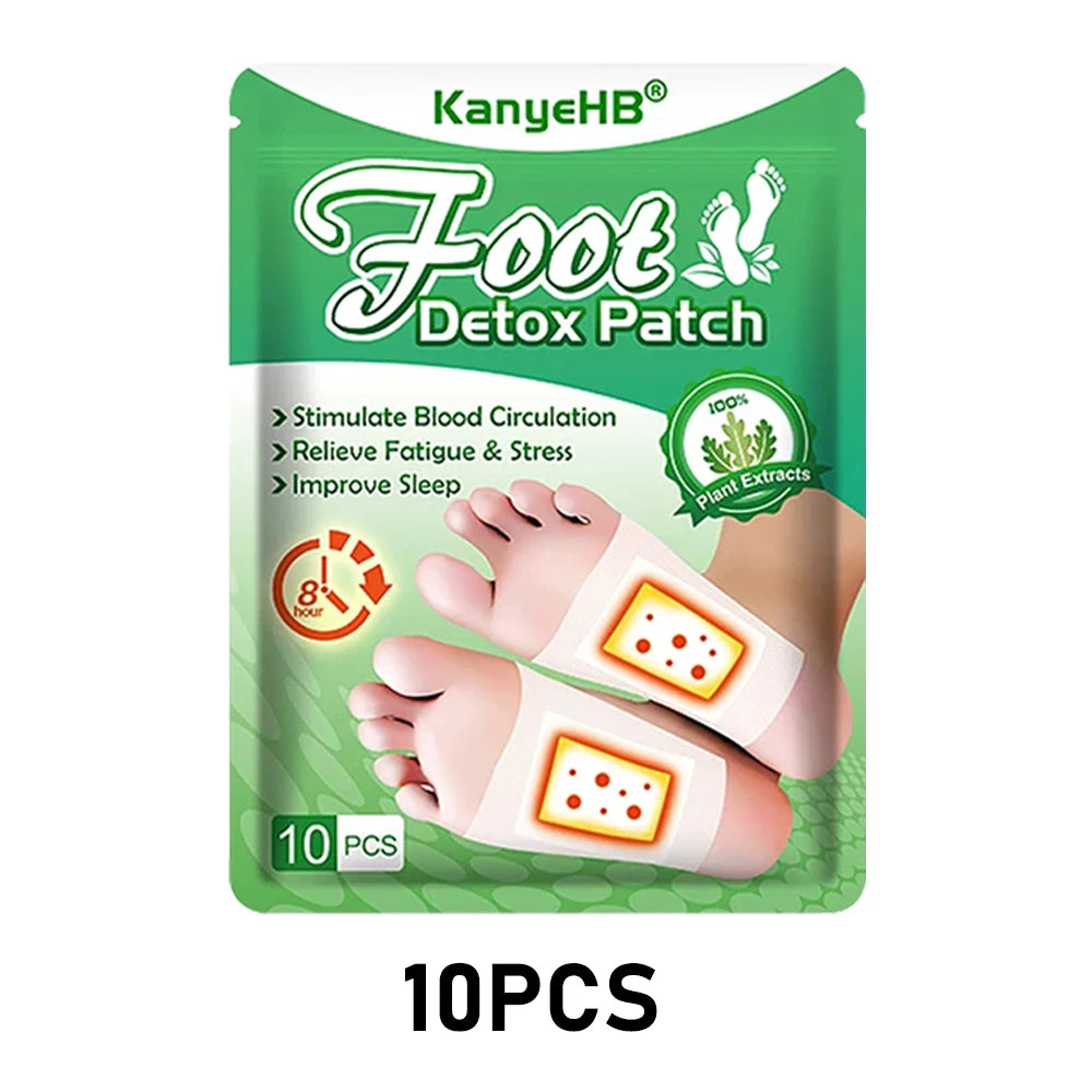 A package of 10 foot detox patches for stimulating blood circulation, relieving fatigue and stress, and improving sleep.