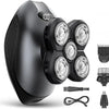 A black all-in-one electric body hair removal shaver with multiple shaving heads and accessories.