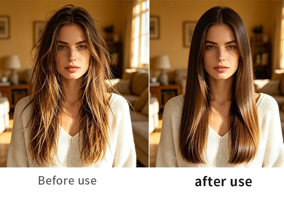Before and after comparison of hair styling using the 6-in-1 Pro Hair Styler & Dryer
