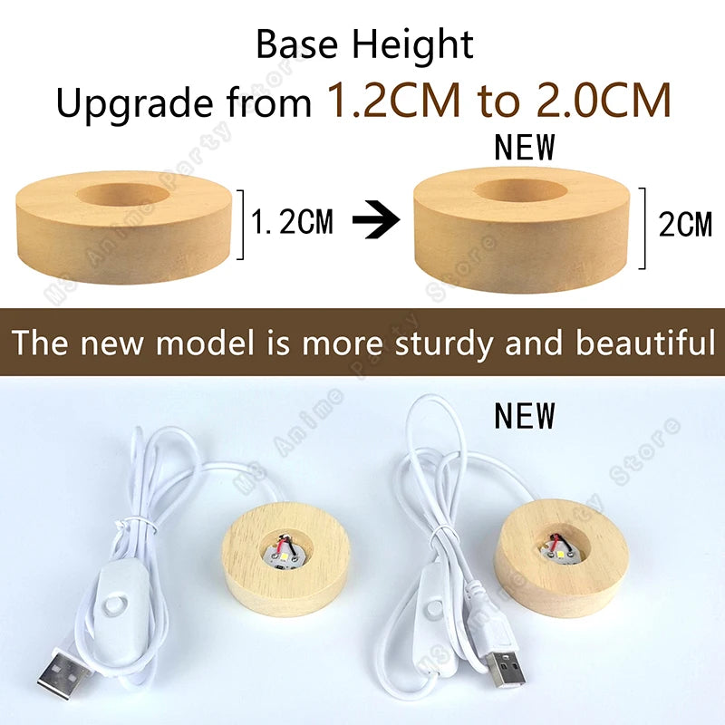 A new wooden base height upgrade from 1.2cm to 2.0cm for a crystal ball galaxy night light.