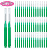 A set of 50 mini brow and eyelash combs in green.
