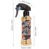 A professional barber tool kit featuring a spray bottle and comb, with gold and blue accents.