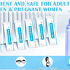 Packets of physiological saline for nasal irrigation shown next to icons representing adults, children, pregnant women, and e