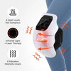 A white infrared knee massager device is shown being used on a person's leg.