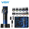 A VGR Voyager professional rotary hair trimmer with multiple adjustable blades and accessories displayed on a black backgroun