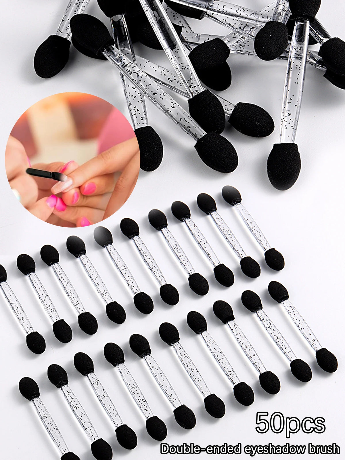 A set of 50 double-ended eyeshadow brushes with sponge applicators shown on a white background.