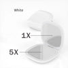A white compact LED makeup mirror showing 1X and 5X magnification settings.