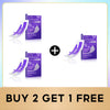 Pack of natural teeth whitening strips shown in various angles and packaging with a buy two get one free offer.
