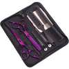 A black case holds professional stainless steel hairdressing scissors, a comb, and a razor.