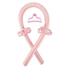 A pink satin heatless curling set with a bow detail, shaped like an 'X'.