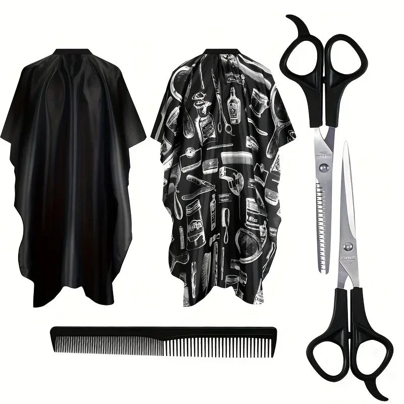 A set of professional rechargeable beard and hair grooming tools including clippers, scissors, and a comb.