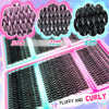 A collection of DIY lash extension kits showing various lengths and styles including 30D, 40D, and 50D fluffy and curly lashe