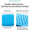 Blue silicone bath brushes showing two sides: a delicate side and a side for rubbing mud surface.