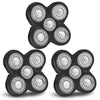 A set of five black universal shaver replacement heads with rotating blades.