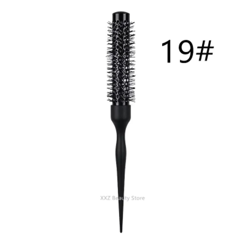 Black professional curly round hair comb with elastic teeth