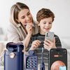 A woman and a boy are shown using a smart visual ear cleaning set with specialized tools and a smartphone.