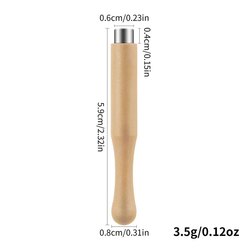 A long, cylindrical nail magnet wand with a beige body and silver cap, measuring 5.9cm long.