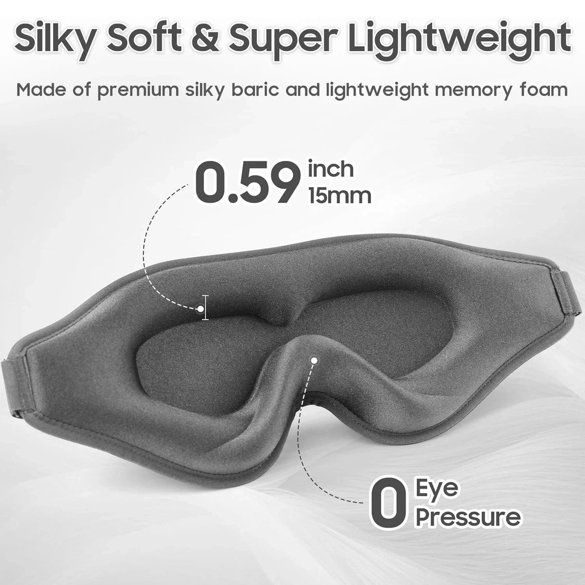 Gray silicone memory foam sleep mask designed to provide zero eye pressure for deep rest