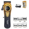 A black Kemei high-speed hair clipper with various attachments and a power cord.