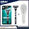 Gillette Mach 3 razor set showing the handle, replacement blades, and travel case.