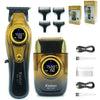 A Kemei KM-T228 hair clipper kit showing various attachments and the main unit.