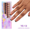 A hand displays a set of almond press-on nails in rich coffee black, packaged for sale.