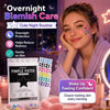 A young woman applies a star-shaped hydrocolloid pimple patch on her cheek in a nighttime skincare routine.