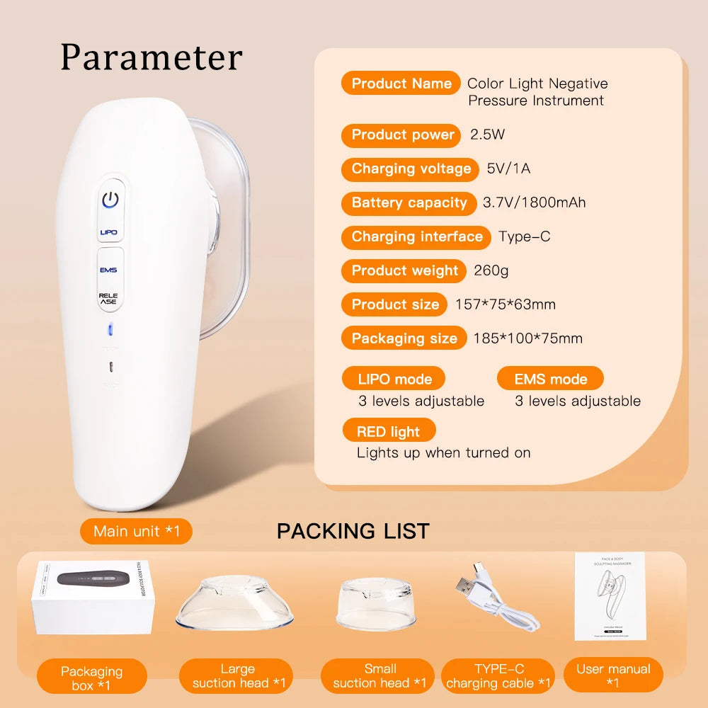 White Lipo EMS fat cellulite massager device with accessories and manual in packaging