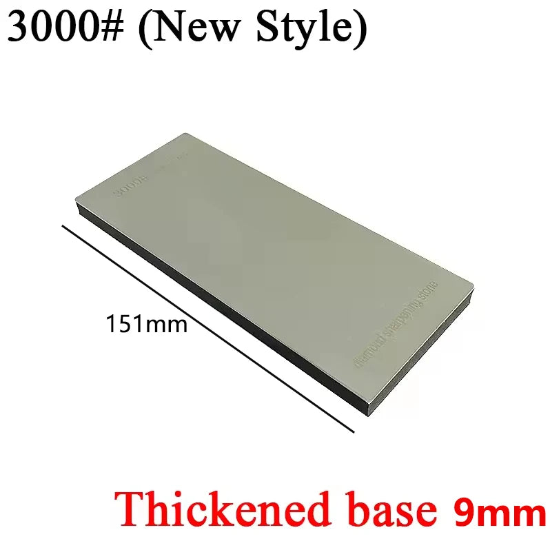 A silver leather sharpening strop with a thickened base measuring 9mm and a length of 151mm.