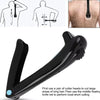 Black folding back shaver with an adjustable handle shown alongside diagrams illustrating its use.