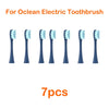 Seven replacement silicone bristles for an Ocean electric toothbrush.