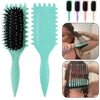 A set of teal silicone hair styling combs and a black brush for curly hair