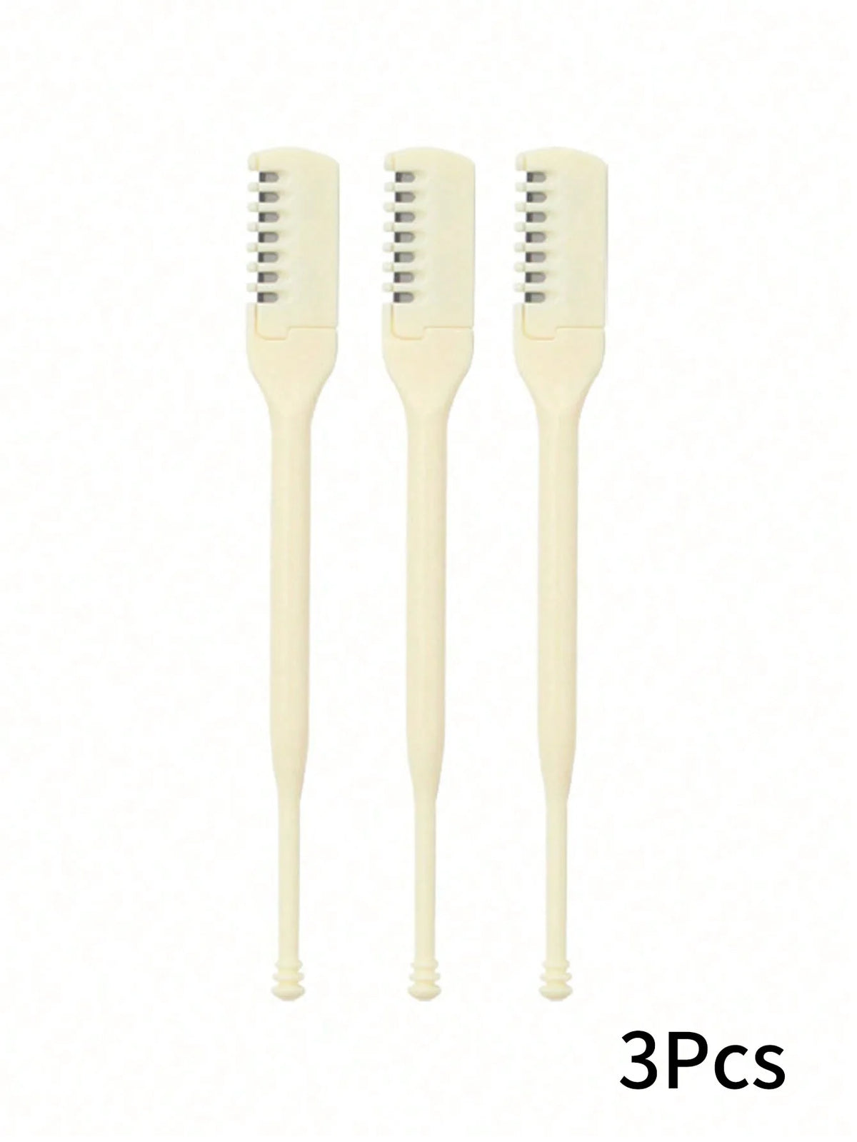 Three light beige double-headed manual nose hair trimmers displayed vertically.