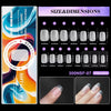 Affichage de diverses tailles et dimensions pour les pointes à ongles givrées, montrant différentes longueurs de 0 à 15 mm.