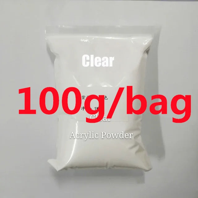 A white bag of Clear Acrylic Powder, labeled 100g/bag, for professional acrylic nail kits.