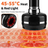 A black cupping tool with red light therapy features is shown applying heat and light to the skin.