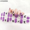 UV gel nail stickers featuring purple and black Halloween designs on fingernails