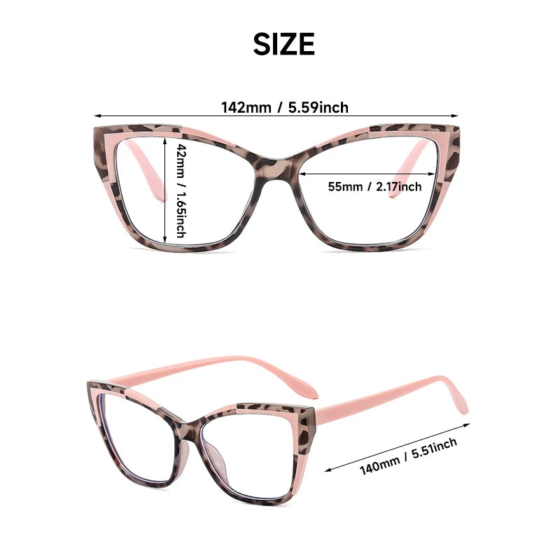 A pair of elegant cat eye anti-blue light reading glasses with a tortoiseshell pattern.