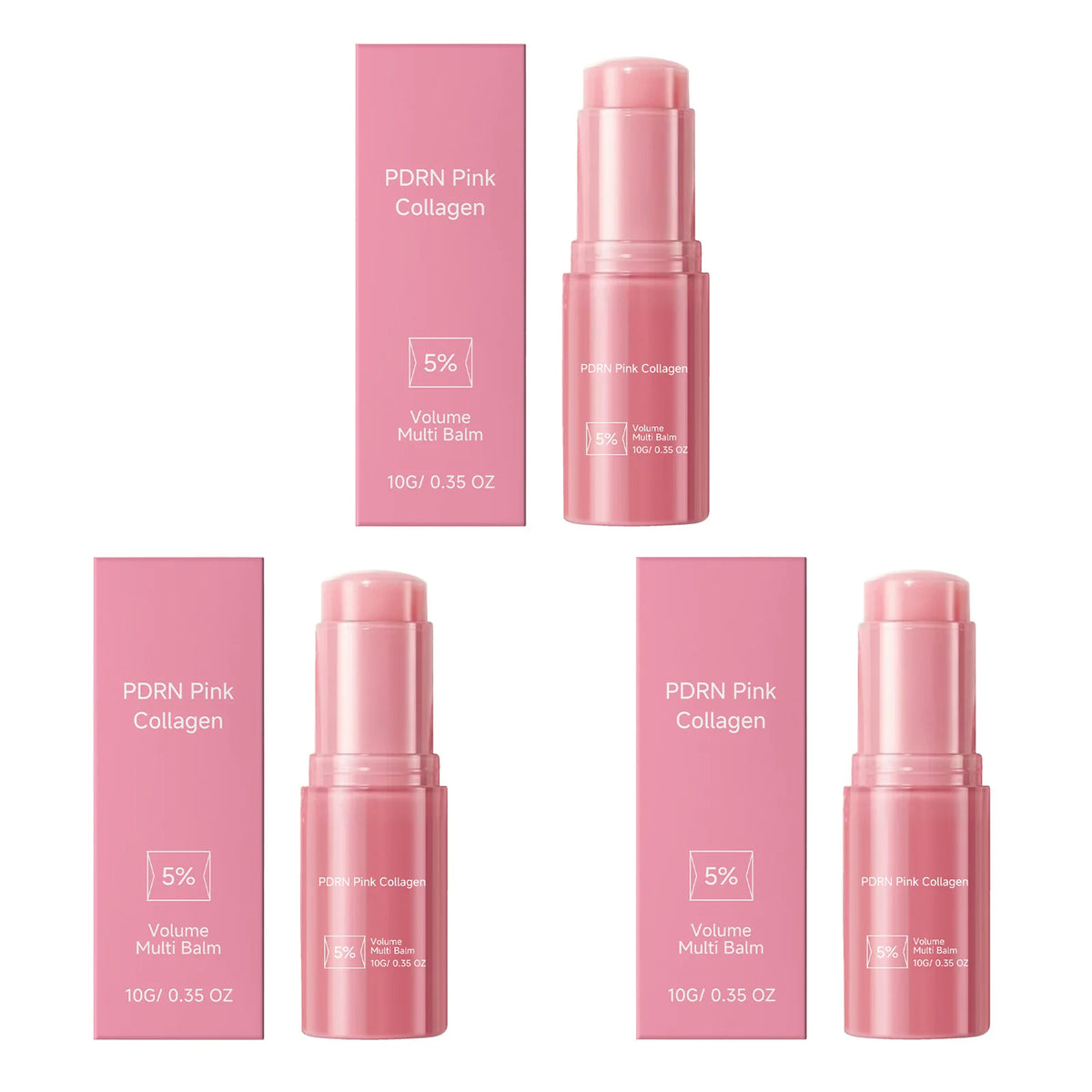 Verschiedene Verpackungen und Produkte der PDRN Pink Collagen Volume Multi Balm in verschiedenen Größen