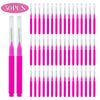 A set of 50 mini brow and eyelash combs in bright pink.