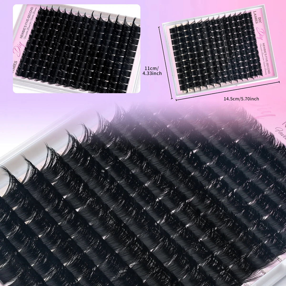 A close-up view of black natural curly mink eyelash extensions displayed on a clear background.