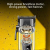 A yellow and black Kemei high-speed electric hair clipper motor and body shown against a dark background.