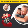 A man smiling while receiving a gift box containing magnetic replacement shaving heads for electric shavers.
