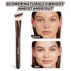 Before and after comparison showing a Maange makeup brush used for brightening skin.