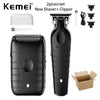 A black Kemei shaver and clipper grooming kit with accessories shown on a white background.