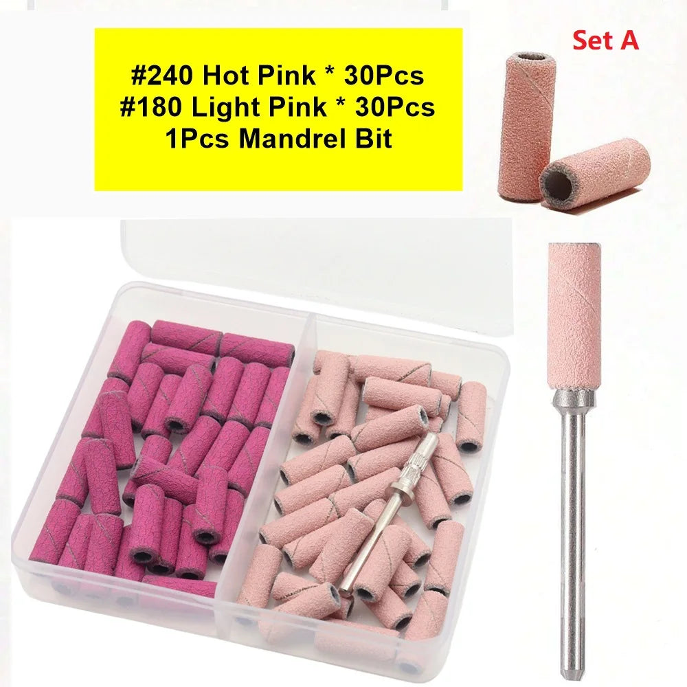 Ensemble A de bandes de ponçage mini de précision, incluant le rose vif #240 et le rose clair #180 pour forets à ongles