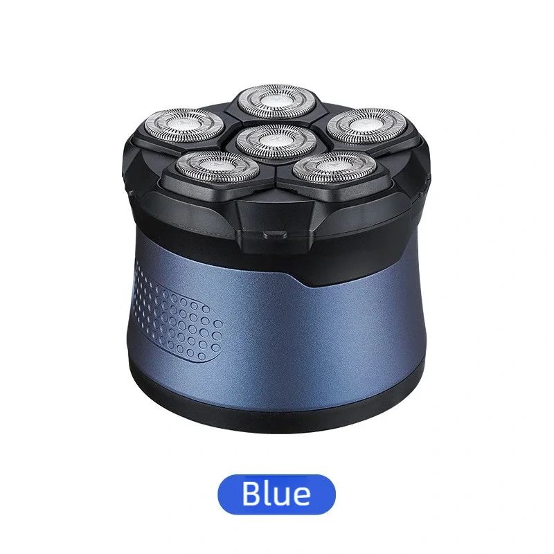 Blue electric rechargeable hair trimmer with multiple grooming attachments.