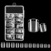 A clear plastic case containing 120 frosted French false nails with a natural finish.